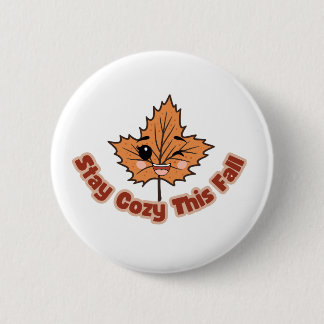 Badge Rond 5 Cm Jolie feuille d'automne Restez au chaud cet automn