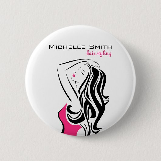 Badge Rond 5 Cm Jolie fille avec cheveux ondulés Marque de coiffur (Devant)