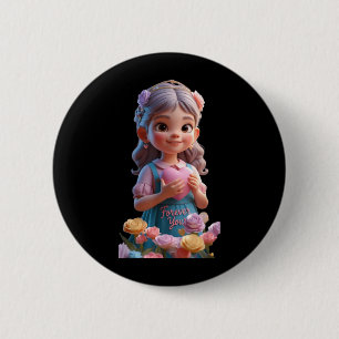 Badge Rond 5 Cm Jolie Fille avec Petit Cœur Drôle Unisexe Design H