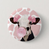 Badge Rond 5 Cm Jolie fille Bubblegum rose soufflant vache (Devant)