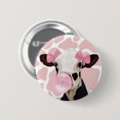 Badge Rond 5 Cm Jolie fille Bubblegum rose soufflant vache (Devant & derrière)