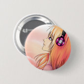 Badge Rond 5 Cm Jolie fille d'Anime au coucher du soleil (Devant & derrière)