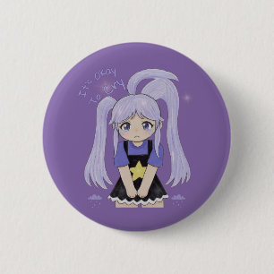 Badge Rond 5 Cm Jolie Fille Triste Illustration Dessinée à la Main