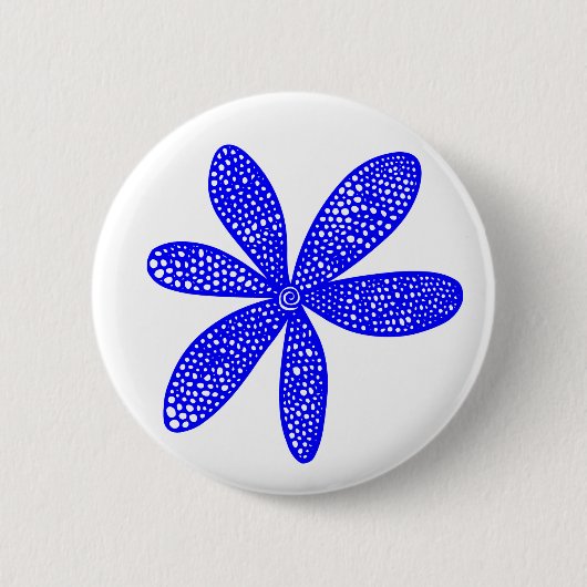 Badge Rond 5 Cm Jolie Fleur - Bleu sur Blanc (Devant)