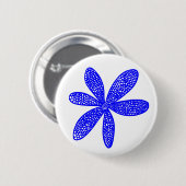 Badge Rond 5 Cm Jolie Fleur - Bleu sur Blanc (Devant & derrière)