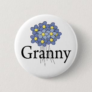 Badge Rond 5 Cm Jolie fleur bleue T-shirt de Mamie