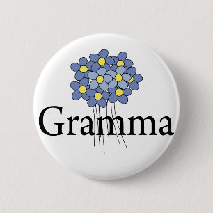 Badge Rond 5 Cm Jolie fleur bleue T-shirt Gramma