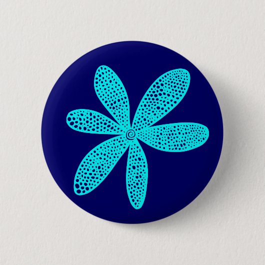 Badge Rond 5 Cm Jolie fleur - Cyan sur Deep Navy (Devant)