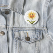 Badge Rond 5 Cm Jolie Fleur Jaune (En situation)