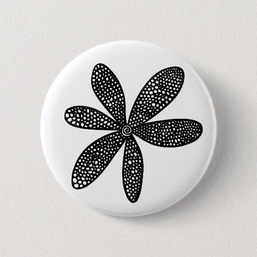Badge Rond 5 Cm Jolie fleur - Noir sur Blanc (Devant)