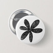 Badge Rond 5 Cm Jolie fleur - Noir sur Blanc (Devant & derrière)