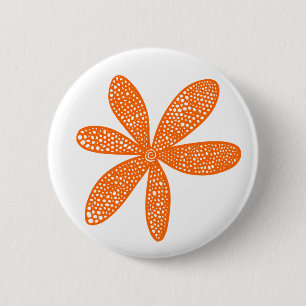 Badge Rond 5 Cm Jolie fleur - Orange sur blanc