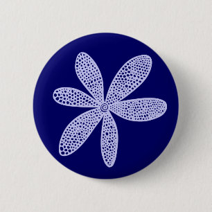 Badge Rond 5 Cm Jolie fleur - Poudre bleu sur la Marine profonde