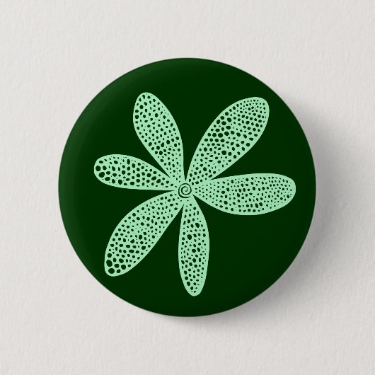 Badge Rond 5 Cm Jolie fleur - Vert Fantôme sur Vert foncé (Devant)
