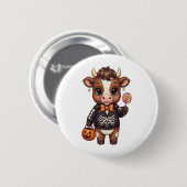 Badge Rond 5 Cm Jolie Halloween Highland Cow (Devant & derrière)