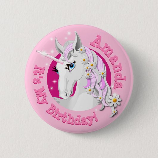 Badge Rond 5 Cm Jolie licorne rose fête d'anniversaire (Devant)