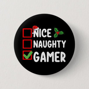 Badge Rond 5 Cm Jolie liste de Noël de gamer vilain Gaming Santa