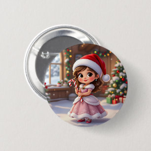 Badge Rond 5 Cm Jolie petite princesse avec chapeau de Noël