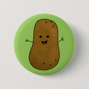 Badge Rond 5 Cm Jolie pomme de terre heureuse, fond vert.