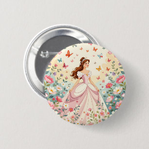 Badge Rond 5 Cm Jolie princesse avec papillons