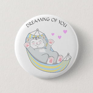 Badge Rond 5 Cm Jolie rêveuse Kitty Cat avec cœur dans hamac