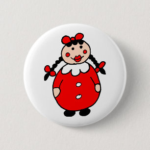 Badge Rond 5 Cm Jolie ronde petite fille caricature rouge