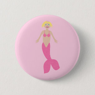 Badge Rond 5 Cm Jolie sirène d'Imaginaire rose