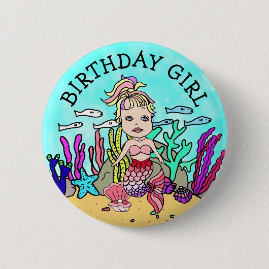 Badge Rond 5 Cm Jolie sirène fille anniversaire (Devant)