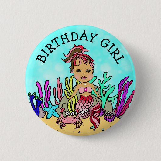 Badge Rond 5 Cm Jolie sirène fille anniversaire (Devant)