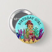 Badge Rond 5 Cm Jolie sirène fille anniversaire (Devant & derrière)
