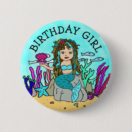 Badge Rond 5 Cm Jolie sirène fille anniversaire (Devant)