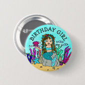 Badge Rond 5 Cm Jolie sirène fille anniversaire (Devant & derrière)