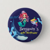Badge Rond 5 Cm Jolie sirène requin baleine arc-en-ciel anniversai (Devant)