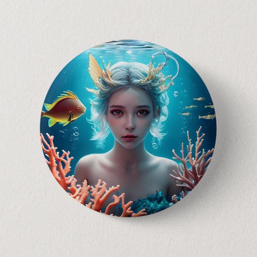 Badge Rond 5 Cm Jolie sirène sous l'eau (Devant)