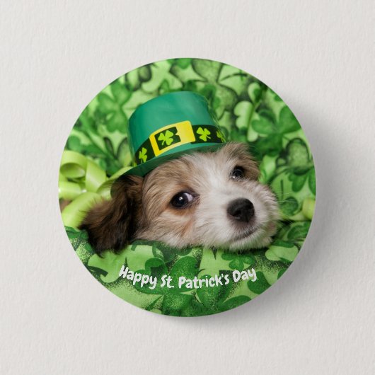 Badge Rond 5 Cm Jolie St. Patrick's Day Chiot  (Devant)