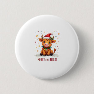 Badge Rond 5 Cm Jolies lumières de Noël de bébé vache des Highland