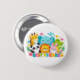Badge Rond 5 Cm Jolis animaux de la jungle de safari Meilleurs ami