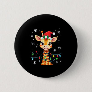 Badge Rond 5 Cm Jolis éclairages de Noël de girafe avec chapeau de