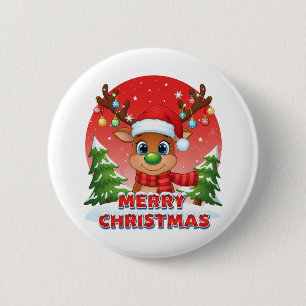 Badge Rond 5 Cm Jolis rennes de Noël avec ornements de chapeau de