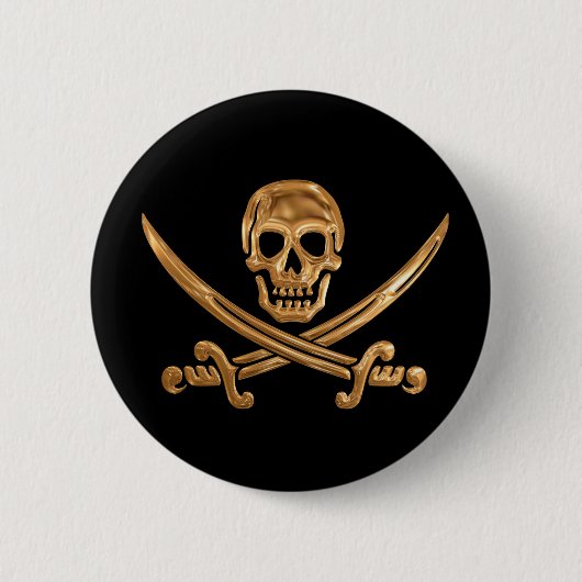 Badge Rond 5 Cm Jolly roger d'or (Devant)