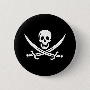 Badge Rond 5 Cm Jolly roger du Drapeau pirate et des épées crois