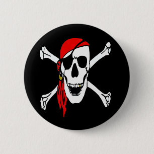Badge Rond 5 Cm Jolly roger Pirates crâne et os