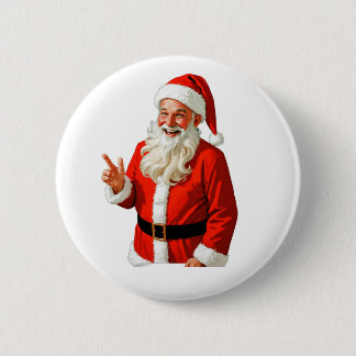 Badge Rond 5 Cm Jolly Santa Claus Making Peace Sign – Vintage Chri