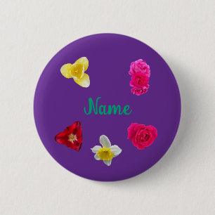 Badge Rond 5 Cm Jonquille, Tulipes et Roses