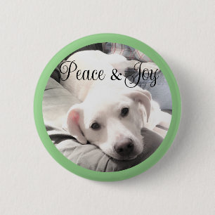 Badge Rond 5 Cm Jote Chien Chien blanc Paix et Joie Sage Green