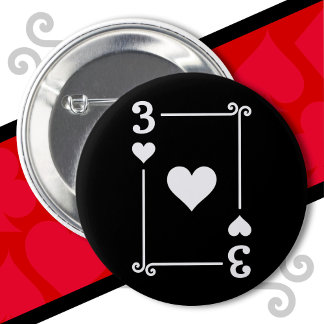 Badge Rond 5 Cm Jouer Cartes Costume Trois Cartes 3 de Coeurs