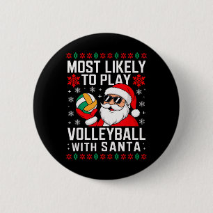 Badge Rond 5 Cm Jouer le volley-ball Père Noël Christmas Matchi