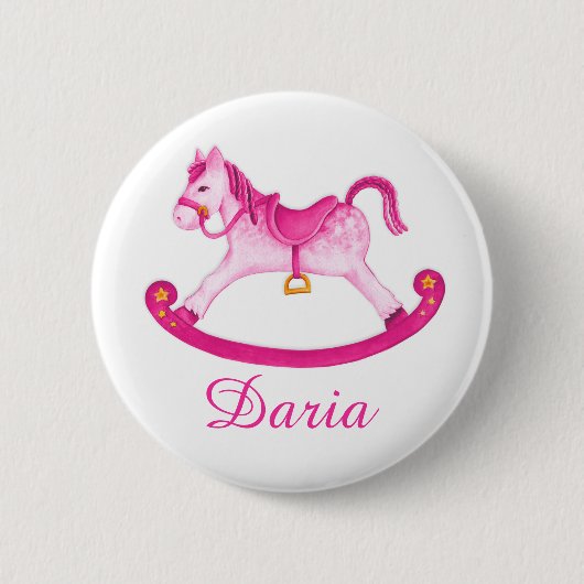 Badge Rond 5 Cm Jouet cheval rocking aquarelle d'art bouton (Devant)