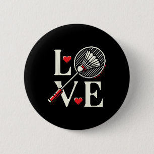 Badge Rond 5 Cm Joueur de badminton amoureux Cœur Raquette Volant