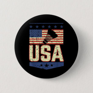 Badge Rond 5 Cm Joueur de badminton au drapeau américain patriotiq